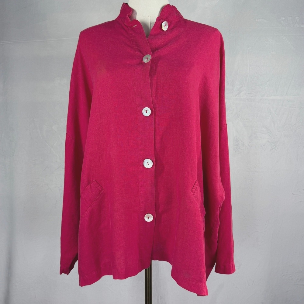 Bryn Walker Danuta Pink Linen Oversized Boxy Shirt Lagenlook Jacket Medium